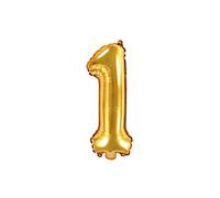 PartyDeco- Palloncino Mylar a Forma di Numero 1 Uno Oro 35 cm Compleanno Adulto Bambino Capodanno, Colore, FB10M-1-019