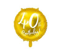 PartyDeco- Palloncino Mylar Foil Oro per 40° Compleanno Ø 45 cm, Colore, FB24M-40-019