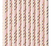 Partydeco.pl - Cannucce di carta rosa con spirali dorate, 10 pezzi