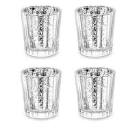 partydeco. Pl Vintage Portacandele in vetro effetto rustico chic 4 pezzi (argento, 6 cm)