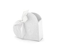 PartyDeco, Confezione da 50 Scatoline Bianche con Cuore e Fiocco per Matrimoni e Feste