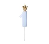 PartyDeco-SCU6 Candela di compleanno - Numero 1 - Azzurro - 9,5 cm, SCU6-1-001J