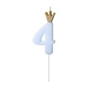 PartyDeco- SCU6 Candela di Compleanno - Numero 4 - Azzurro - 9,5 cm, Zahl 4, SCU6-4-001J