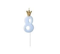 PartyDeco- SCU6 Candela di Compleanno - Numero 8 - Azzurro - 9,5 cm, Zahl 8, SCU6-8-001J