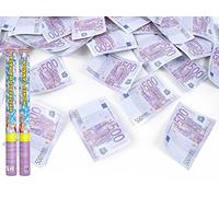 PartyDeco Set 12 Cannoni Spara Coriandoli A Forma di Banconota Euro, 500 EUR Geldscheine, Confezione
