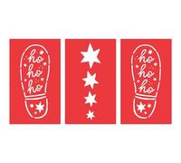 PartyDeco Set di 3 stencil natalizio, 17 x 28 cm, impronte per stivali, Babbo Natale, set da 3 pezzi, decorazioni natalizie, impronte di Babbo Natale e stelle, colore rosso, 16,5 x 27,5 cm