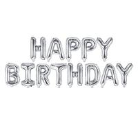 PartyDeco- Set Palloncini Mylar Lettere per Scritta Happy Birthday 35 cm Argento, Colore, FB6M-018