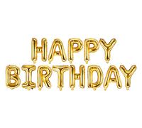 PartyDeco- Set Palloncini Mylar Lettere per Scritta Happy Birthday 35 cm Oro, Colore, FB6M-019