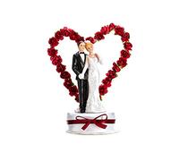 PartyDeco Statuina Coppia di Sposi con Cuore e Rose, Cake Topper, Bianco e Nero, 15 cm