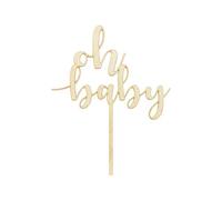 PartyDeco Topper in legno Oh Baby 17 cm Baby Doccia Compleanno Genere Reveal Party Compleanno