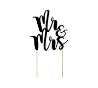 PartyDeco- Topper Mr & Mrs su stecchini per Wedding Cake Torta Matrimonio Sposi, Colore Nero, KPT10-010