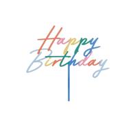 PartyDeco Topper per torta Happy Birthday, 18 x 16,5 cm, arcobaleno