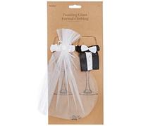 PartyDeco UK-Set 2 Pezzi Copribicchieri Abiti Sposi, Bianco E Nero, 2 Unità (Confezione da 1), karton