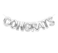 PartyForever Big Silver Congrats - Banner a palloncino con lettere da 40,6 cm, per decorazioni e forniture per feste di laurea