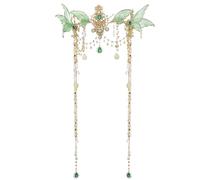 PartyforU Corona da fata con farfalla verde per cosplay da donna rinascimentale, copricapo vintage da elfo con nappa, per servizi fotografici di matrimonio