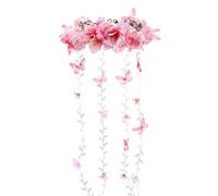 PartyforU Corona di fiori rosa per donne, copricapo floreale da fata, bohémien, con farfalla, per matrimoni, addio al nubilato, feste rinascimentali