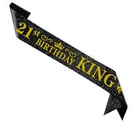 PartyforU Fascia per il 21° compleanno, decorazione per compleanno, colore oro e nero, per uomo, regalo di compleanno felice 21 anni, decorazione per feste