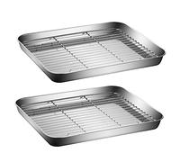 PartyKindom 2 Set Teglie da Forno e Acciaio Inossidabile con Rete Sgocciolamento per Cucine Professionali e Domestiche Resistente e Facile da Usare