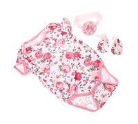 PartyKindom 3 Pezzi Set a Tre Pezzi Di Abbigliamento Per Infantile Neonato Che Fa i Primi Passi Fiore Manica Tuta Bambina Bambole Floreale Bambolina Bambola Cotone Rosa