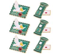PartyKindom 6 Pezzi Spilla Postale Vintage, Metallo Verde, Facile da Appuntare, Dettagli Intricati, per Uso Quotidiano e Feste a Tema, Motivo Cassetta Postale e Colombo
