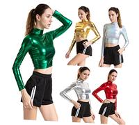 PartyKindom Abito Per Prestazioni in Pelle Brevettata Manica Delirio Da Spettacolo Lungo Bustino Da Donna Costume Lucido Costume Da Donna