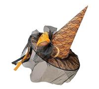 PartyKindom Cappello da Strega Arancione per Halloween Donna Accessorio Cosplay Rete Floreale Travestimento Festa Tema Decorazione Cappello da Mago Costume Ruolo Maschera