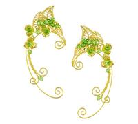 PartyKindom Orecchini Non Piercing Da Fata in Stile Vintage Verde, Polsino Auricolare Artigianale Leggero Per Donna e Ragazze, Clip Auricolare Decorativa Elegante Per Uso Quotidiano e Feste