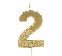PARTYLOSOPHY Numero 2 candele di compleanno con numeri 10, 20, 30, 40, 50, 60, 70, 80, 90, 100 color oro metallizzato con glitter. Candela di compleanno dorata, compleanno, anniversario e feste a tema