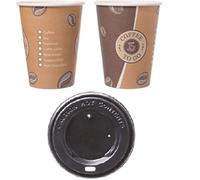 Partypack - Set di 100 tazze da caffè Premium da 300 ml e coperchio nero, per bevande fredde e calde da 0,3 l