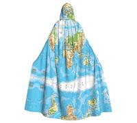 PartyUnix Mantello con cappuccio per Halloween, per adulti, 100% fibra di poliestere, cappuccio oversize con papillon, comodo e resistente, mappa del mondo, nero, Nero , Taglia unica