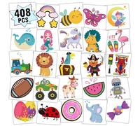 Partywind 408 PCS Kids Tattoos for Party Supplies, Individually Wrapped Sheet Temporary Tattoos Stickers for Kids Gifts Goodie Bag Fillers, Fun Birthday Party Favors