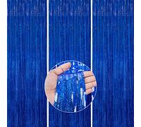 PartyWoo 3 pezzi, 1 x 2 m Blu Royal Tinsel, Fondale, Tende con Frange in Lamina, Tenda in filo, feste, Sfondo per Matrimoni, Compleanno, Blu-1296, 2m, 4711100077477