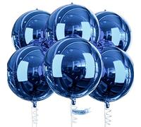 PartyWoo Palloncini Blu, Confezione da 6 Palloncini Foil Blu Navy, Palloncini Foil Giganti 4D da 22 Pollici Rotondi e Nastro, Palloncini Grandi, Palloncini Foil per Decorazioni di Compleanno