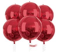 PartyWoo Palloncini rossi, 6 pezzi, 56 cm, bordeaux, grandi, rotondi, Orbz 4D, gonfiabili, a specchio, Mylar, per laurea, compleanno, anniversario, casinò, decorazioni