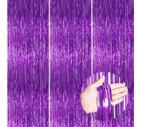 PartyWoo Tenda con frange in lamina viola, 3 pezzi, 2,5 m, metallizzata, color lavanda, sfondo per compleanni, lauree, addii al nubilato, martedì grasso, accessori per porte, cabine fotografiche