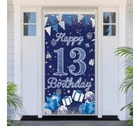 PartyYaa 13° compleanno striscione decorativa per porta 13° compleanno, striscione porta blu argento Happy Birthday Banner copertura per porta automatica poster decorazione per interni ed esterni