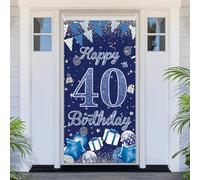 PartyYaa 40° compleanno striscione decorativa 40° compleanno porta striscione striscione blu argento Happy Birthday Banner copertura porta macchina fotografica poster poster decorazione per interni ed