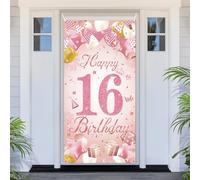 PartyYaa Banner decorativo per 16° compleanno, copertura per porta Happy 16th Birthday, extra large, in oro rosa, striscione per foto per cabina fotografica, sfondo decorativo, poster per interni ed