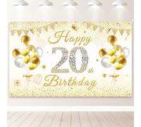 PartyYaa Banner decorativo per 20° compleanno, striscione con scritta "Happy 20th Birthday", extra large, per foto per feste, poster decorativo per uomini e donne