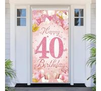 PartyYaa Banner decorativo per 40° compleanno, copertura per porta con scritta "Happy 40th Birthday", extra large, color oro rosa, striscione per foto per cabina fotografica, poster decorativo per