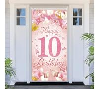 PartyYaa Striscione decorativo per 10° compleanno, copertura per porta con scritta "Happy 10th Birthday", extra large, color oro rosa, striscione per foto per cabina fotografica, poster decorativo per