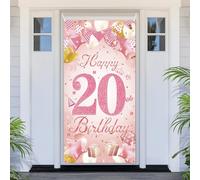 PartyYaa Striscione decorativo per 20° compleanno, decorazione per porta con scritta "Happy 20th Birthday", extra large, color oro rosa, striscione per foto per cabina fotografica, poster decorativo