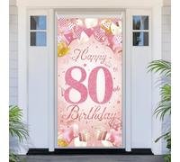 PartyYaa Striscione decorativo per 80° compleanno, copertura per porta con scritta "Happy 80th Birthday", extra large, color oro rosa, striscione per foto per cabina fotografica, poster decorativo per