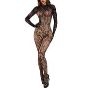 PARUPRUP Bodystocking Donna Sexy Leopardata a Maniche Lunghe Rete Trasparente Body Collant Pizzo Alze Intima Tuta Fishnet Bodysuit Un Pezzo Lingerie Calze a Corpo Intero per Feste Club Cosplay (nero4)