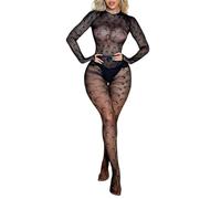 PARUPRUP Bodystocking Donna Sexy Lingerie Intimo Catsuit Pizzo Leopardato Rete Trasparente Tuta a Maniche Lunghe Fishnet Body (water ripple body)