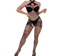 PARUPRUP Rete Incrociata Bodystocking Sexy da Donna Trasparente Senza Maniche Babydoll Intimo Apertura Sul Cavallo Tuta Grande Buco Calze Per Tutto il Corp (Nero, Taglia unica)