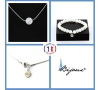 Parure Braccialetto Collana 1 Perla Selenite Del Marocco 8 Mm. Catena IN Taglia