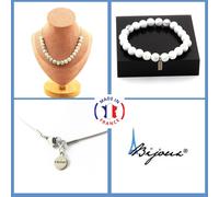 Parure Braccialetto Collana 20 Perle Howlite 8 Mm. IN Acciaio Taglia Personna
