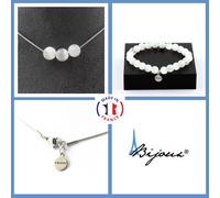 Parure Braccialetto Collana 3 Perle Selenite Del Marocco 8 Mm. Catena IN Taglia