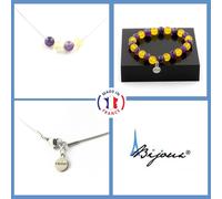 Parure Braccialetto Collana 4 Perle Ametista + Agata Giallo 8 Mm. Catena Taglia,